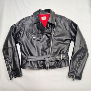 BDG Black Faux Leather Cropped Moto Jacket Belted Y2K 90s Indie Grunge Biker